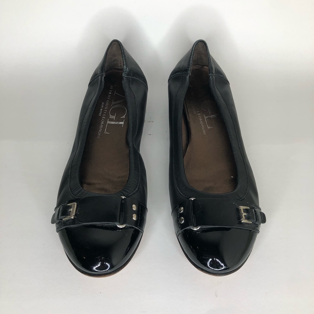AGL Shoes Flats Slip Ons Women Size 40 US 9 Black Leather Italy Cap Toe - Picture 2 of 16